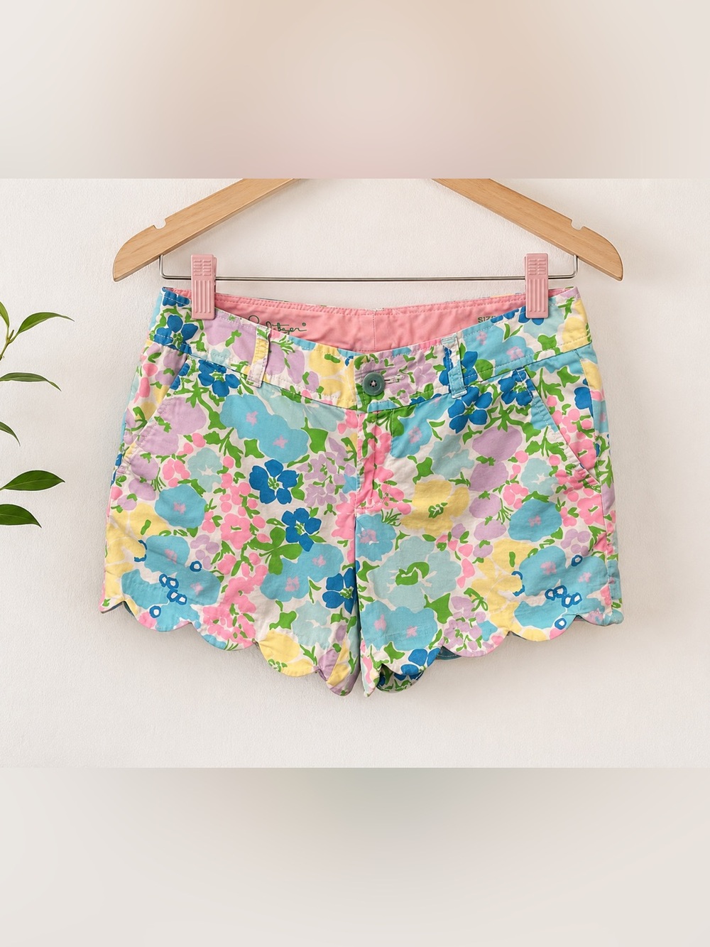 Butter Pastel Floral Scallop Hem Shorts - Pink, Blue, Yellow, Green